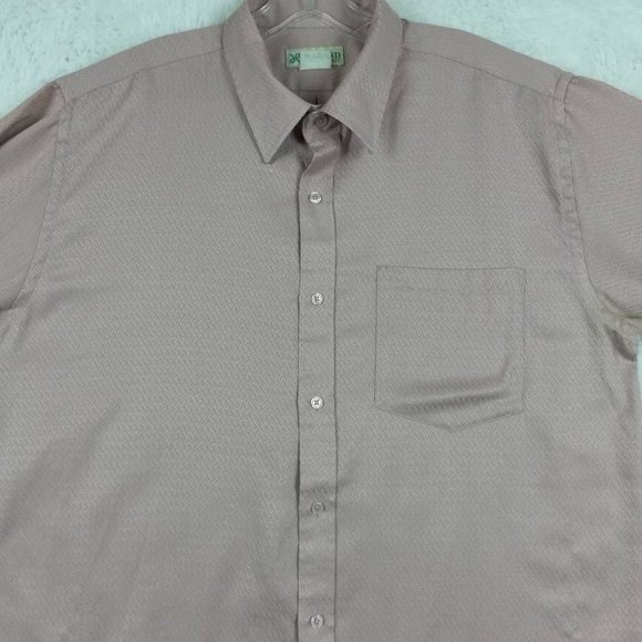 Vintage Haband Mens Shirt Button Up Solid Pink Textured Long Sleeve Pockets L - Picture 6 of 8